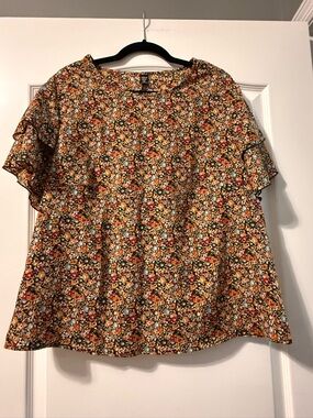 SHEIN Multicolor Floral Ruffle Sleeve Blouse